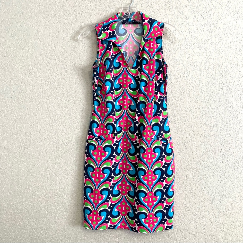 Katherine Way Dress Womens XS St Regis Printed Colorful Stretch Preppy Resort
